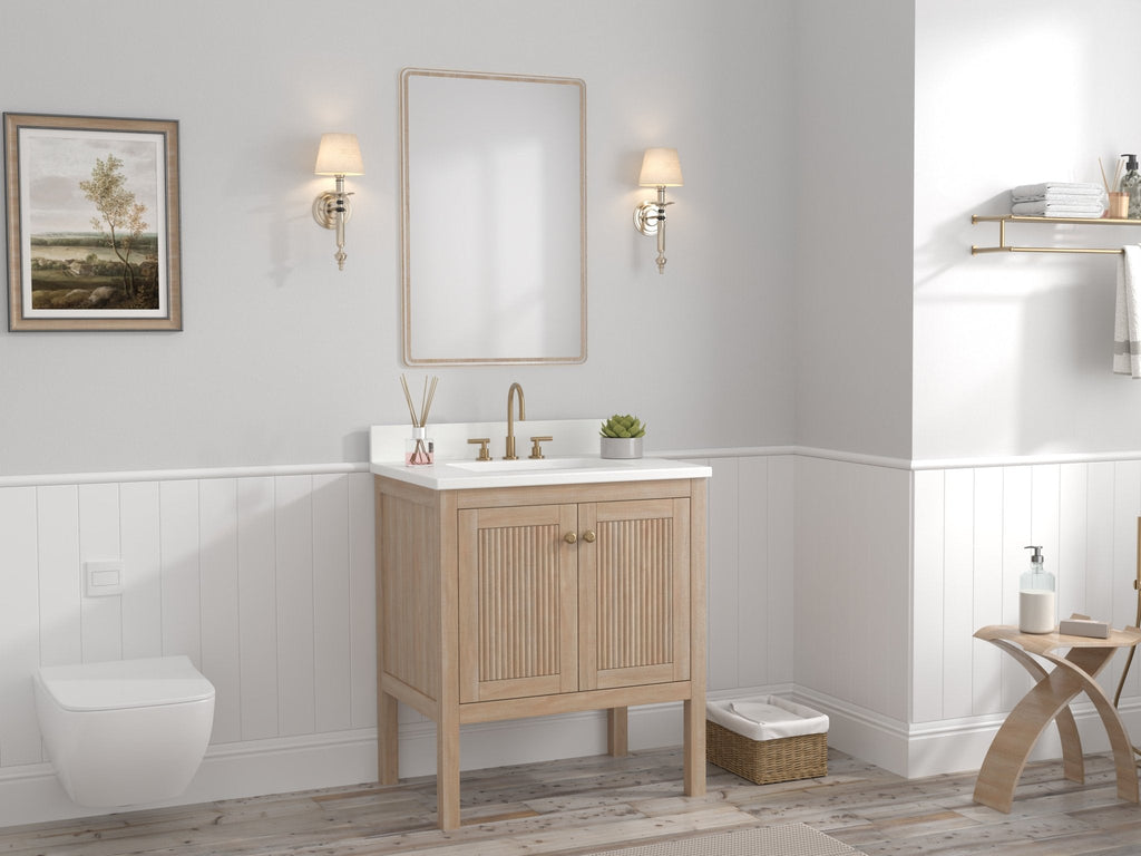 30 Inch Modern Light Oak Sera Single Sink Bathroom Vanity With White Quartz Top