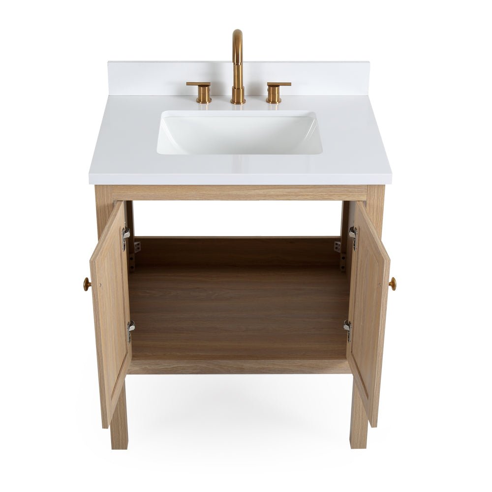 30 Inch Modern Light Oak Sera Single Sink Bathroom Vanity With White Quartz Top