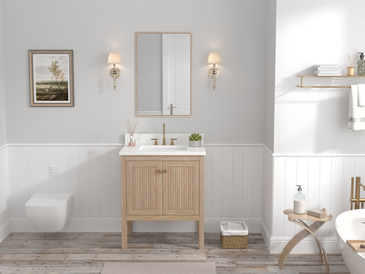 30 Inch Modern Light Oak Sera Single Sink Bathroom Vanity With White Quartz Top