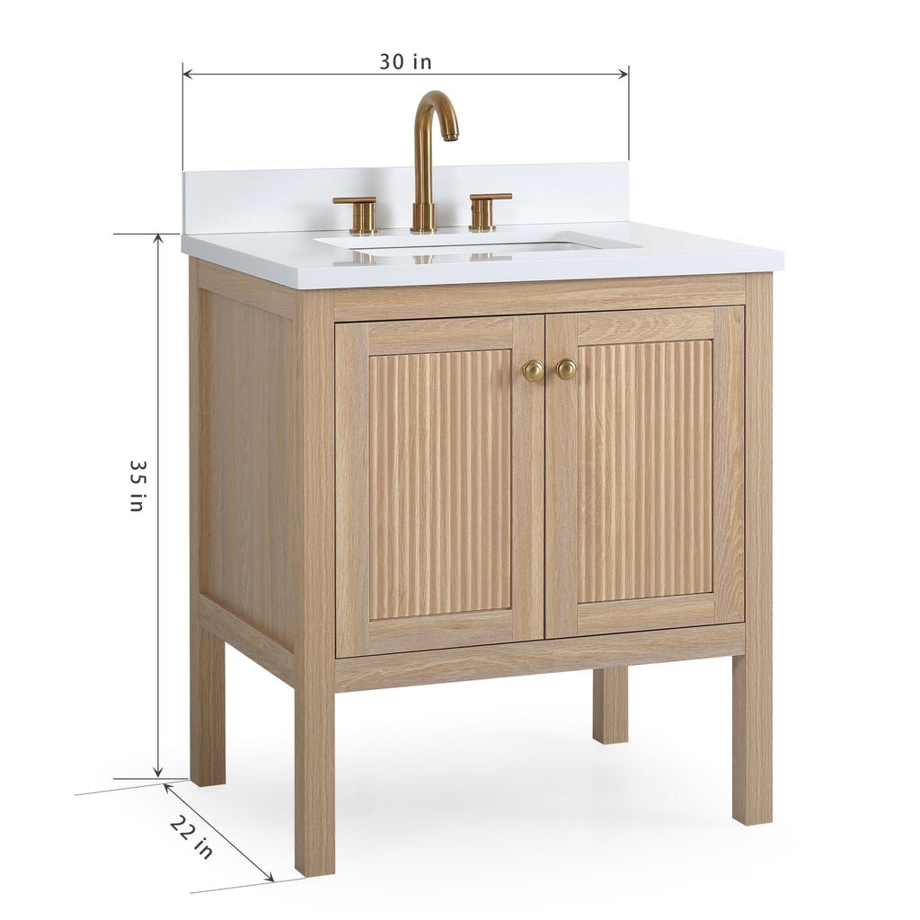 30 Inch Modern Light Oak Sera Single Sink Bathroom Vanity With White Quartz Top