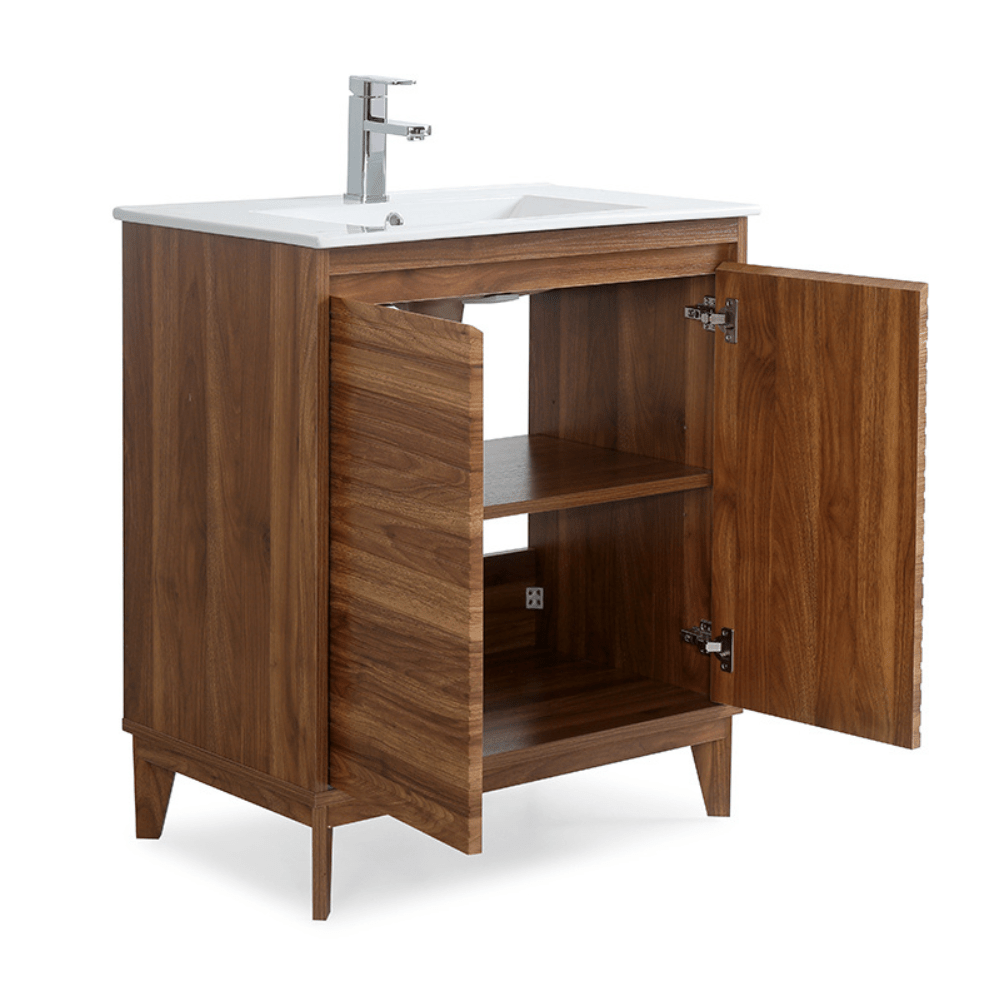 30 inch Modern Style Natural Walnut Finish Zano Bathroom Sink Vanity With Intergated Sink Top