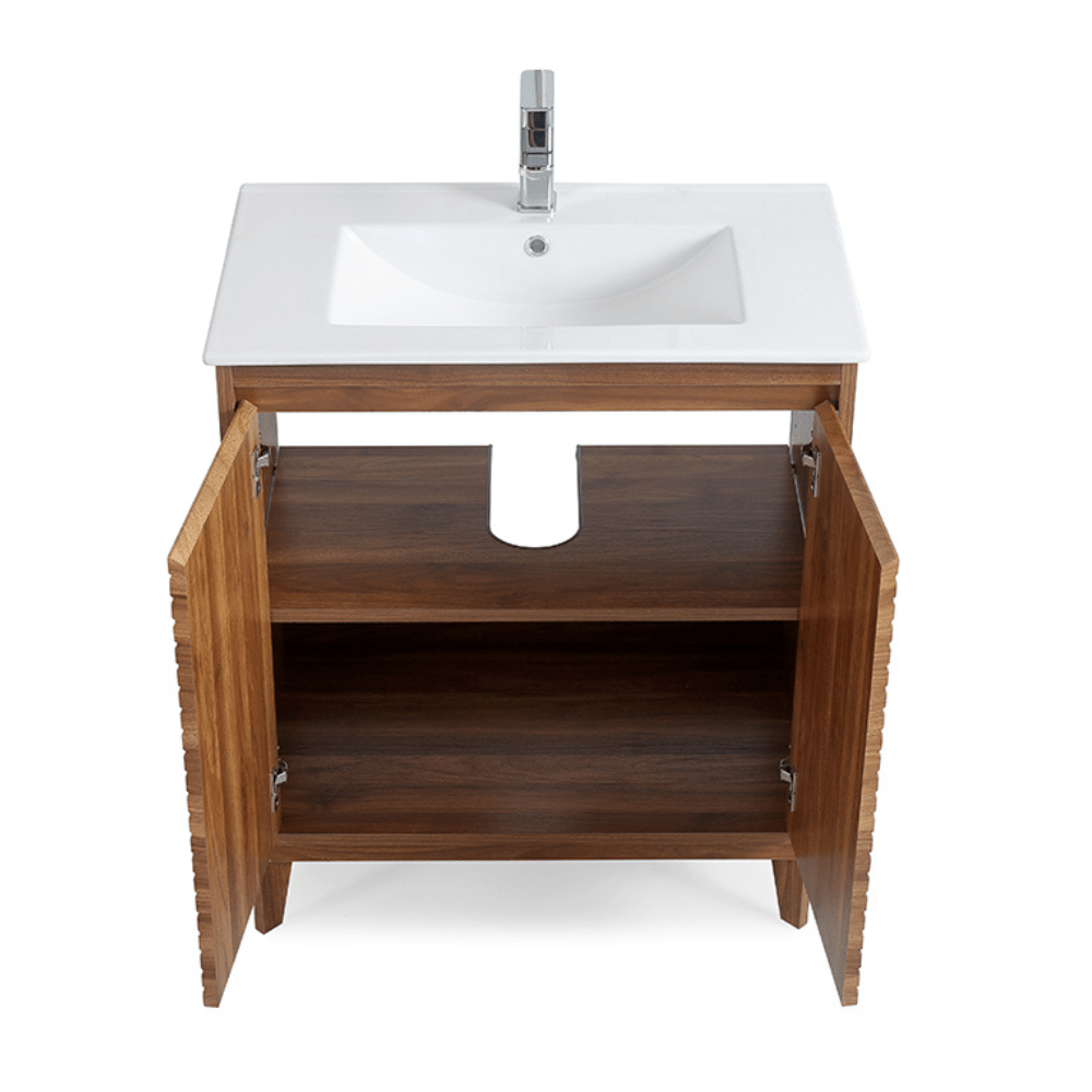 30 inch Modern Style Natural Walnut Finish Zano Bathroom Sink Vanity With Intergated Sink Top