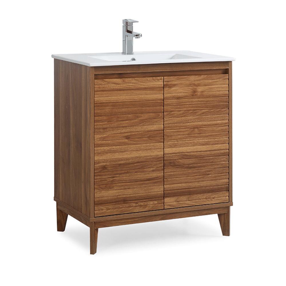 30 inch Modern Style Natural Walnut Finish Zano Bathroom Sink Vanity With Intergated Sink Top