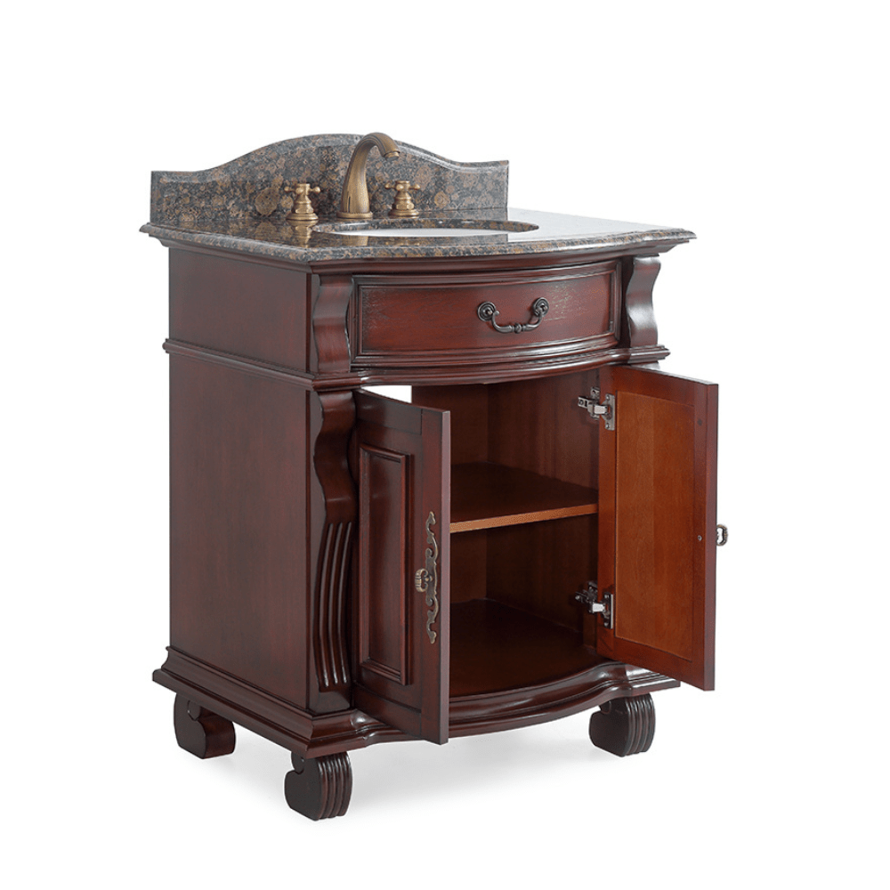 30 Inch Traditional Style Solid Wood Hopkinton Single Sink Bathroom Vanity With Stone top
