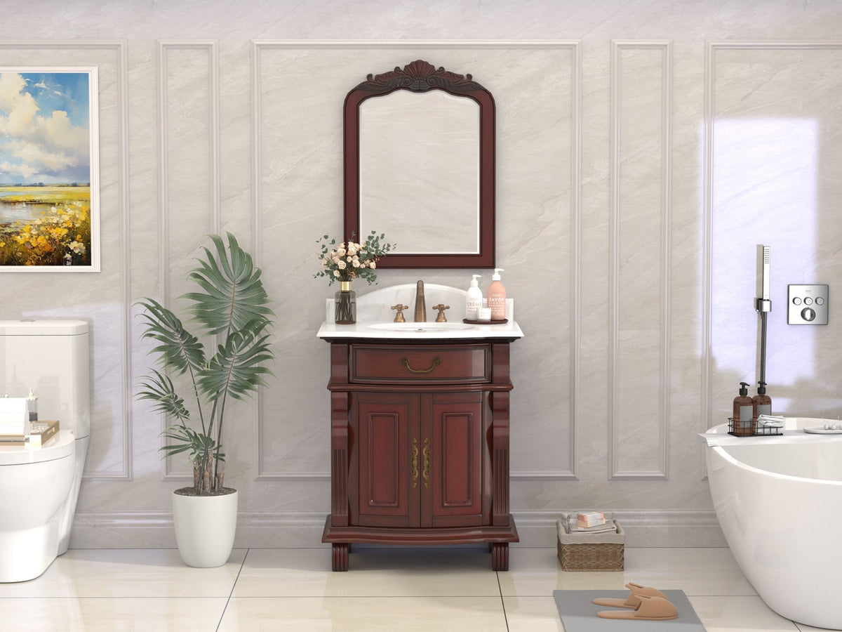 30 Inch Traditional Style Solid Wood Hopkinton Single Sink Bathroom Vanity With Stone top