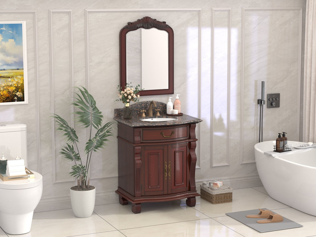 30 Inch Traditional Style Solid Wood Hopkinton Single Sink Bathroom Vanity With Stone top