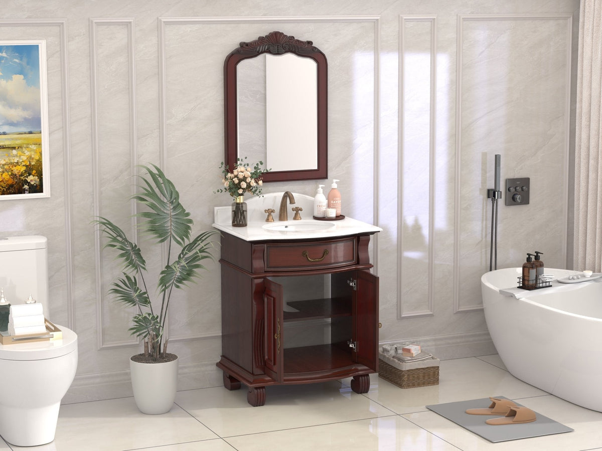 30 Inch Traditional Style Solid Wood Hopkinton Single Sink Bathroom Vanity With Stone top