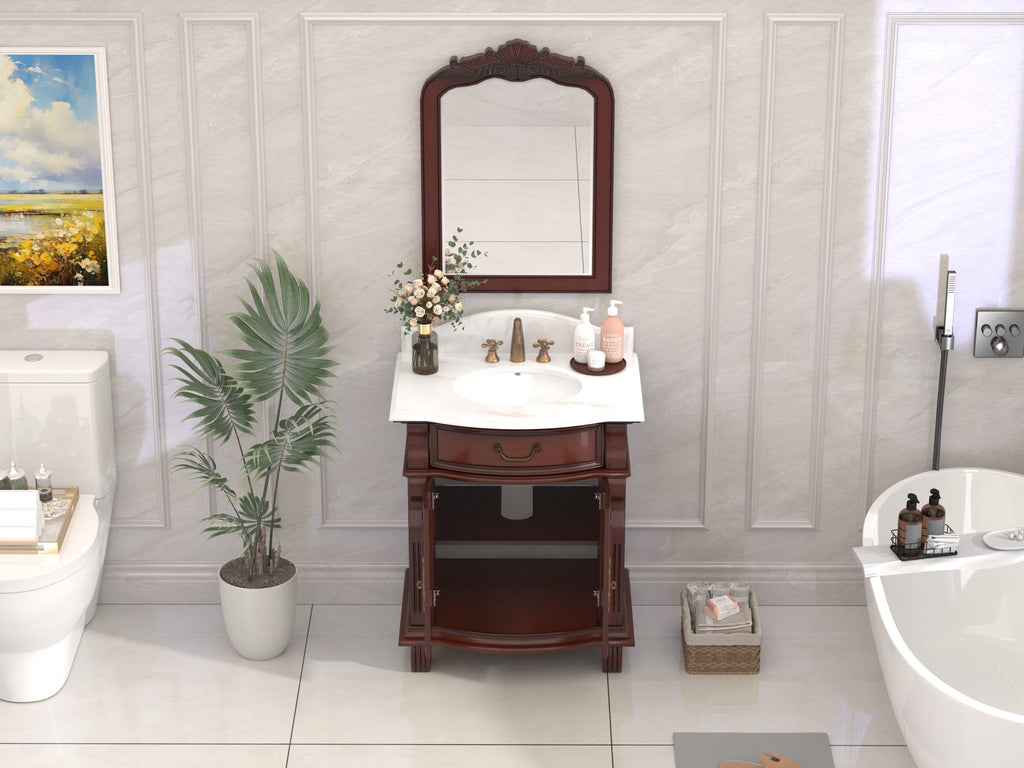 30 Inch Traditional Style Solid Wood Hopkinton Single Sink Bathroom Vanity With Stone top