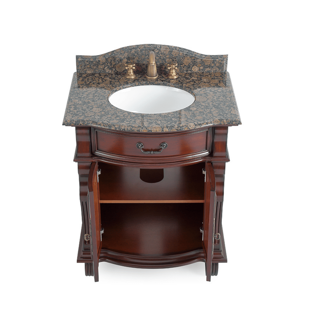 30 Inch Traditional Style Solid Wood Hopkinton Single Sink Bathroom Vanity With Stone top
