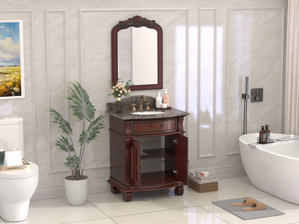 30 Inch Traditional Style Solid Wood Hopkinton Single Sink Bathroom Vanity With Stone top