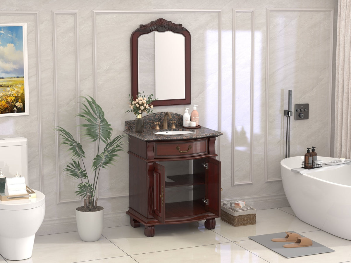 30 Inch Traditional Style Solid Wood Hopkinton Single Sink Bathroom Vanity With Stone top
