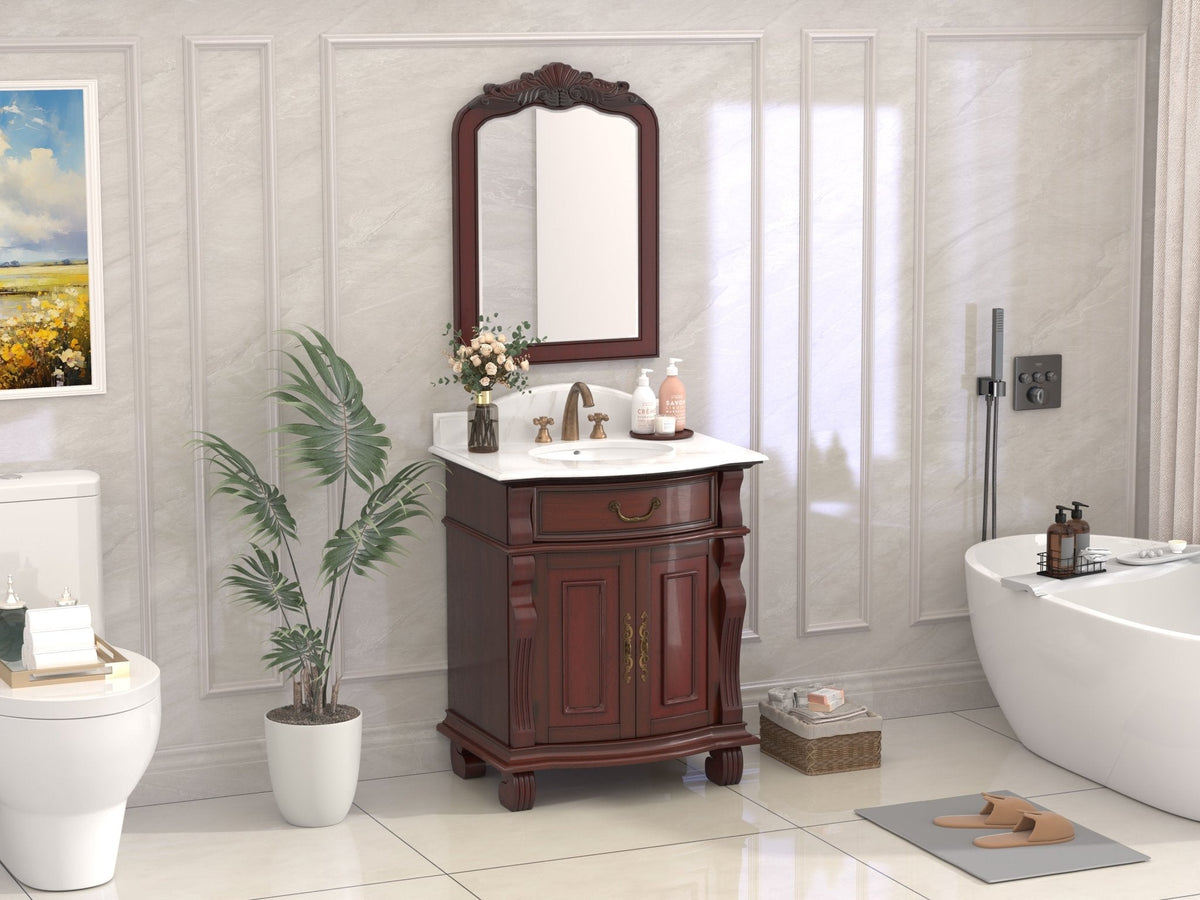 30 Inch Traditional Style Solid Wood Hopkinton Single Sink Bathroom Vanity With Stone top