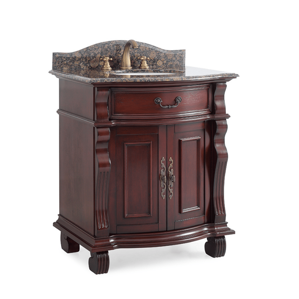 30 Inch Traditional Style Solid Wood Hopkinton Single Sink Bathroom Vanity With Stone top