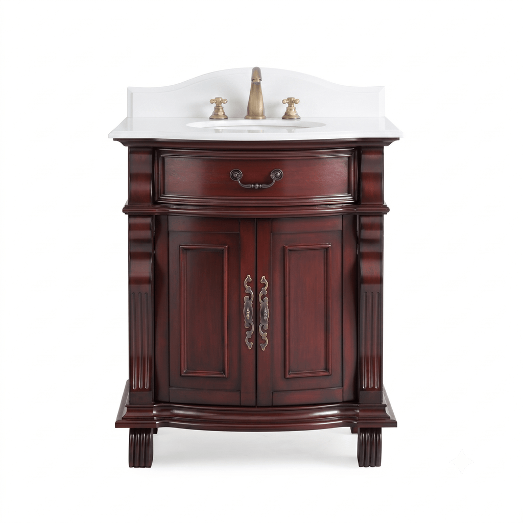 30 Inch Traditional Style Solid Wood Hopkinton Single Sink Bathroom Vanity With White Stone top