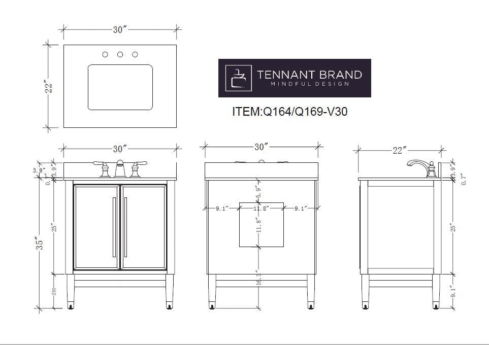 30" Tennant Brand Bertone White Modern Bathroom Sink Vanity