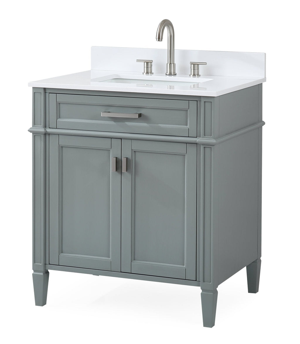 30 Inch Durand Modern Gray Bathroom Sink Vanity with Stone Counter Top