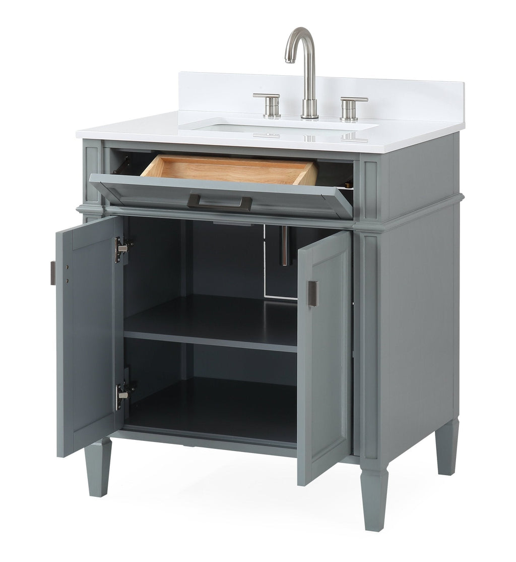 30 Inch Durand Modern Gray Bathroom Sink Vanity with Stone Counter Top