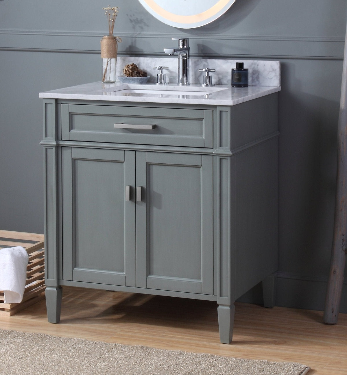 30 Inch Durand Modern Gray Bathroom Sink Vanity with Stone Counter Top