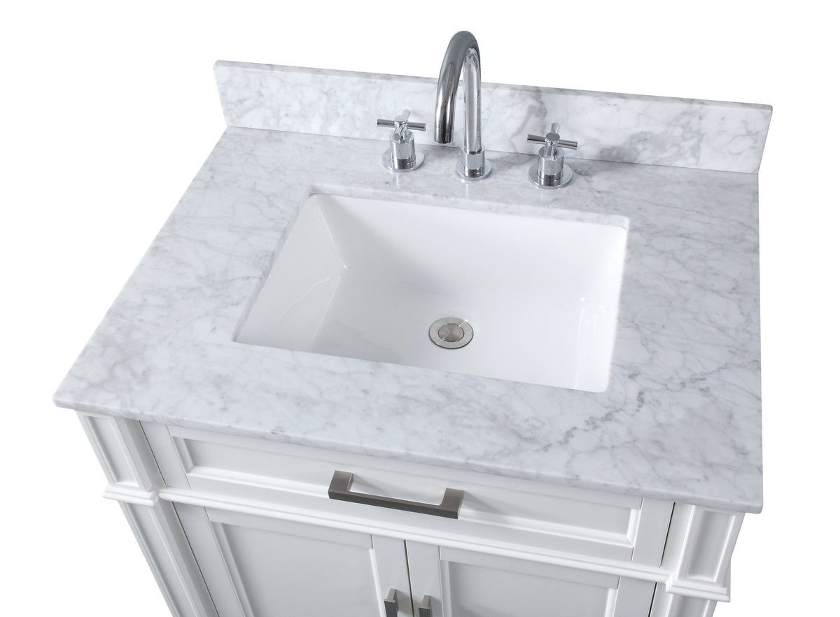 30 Inch Durand Modern White Bathroom Sink Vanity with Stone Counter Top
