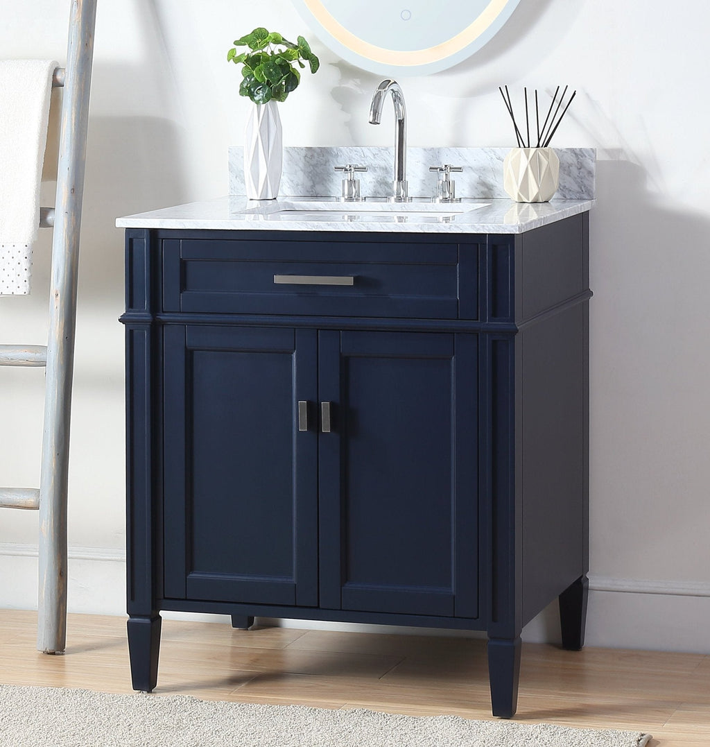 30 Inch Durand Modern Navy Blue Bathroom Sink Vanity with Stone Counter Top