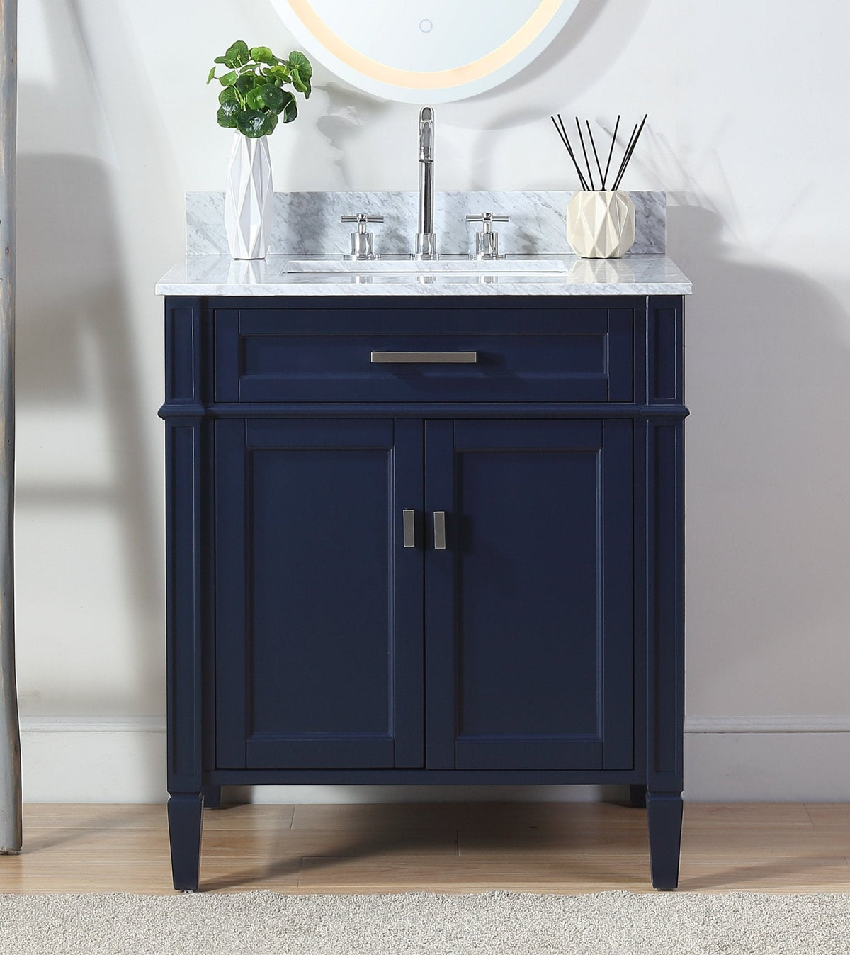 30 Inch Durand Modern Navy Blue Bathroom Sink Vanity with Stone Counter Top