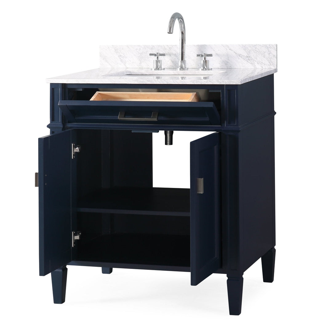 30 Inch Durand Modern Navy Blue Bathroom Sink Vanity with Stone Counter Top
