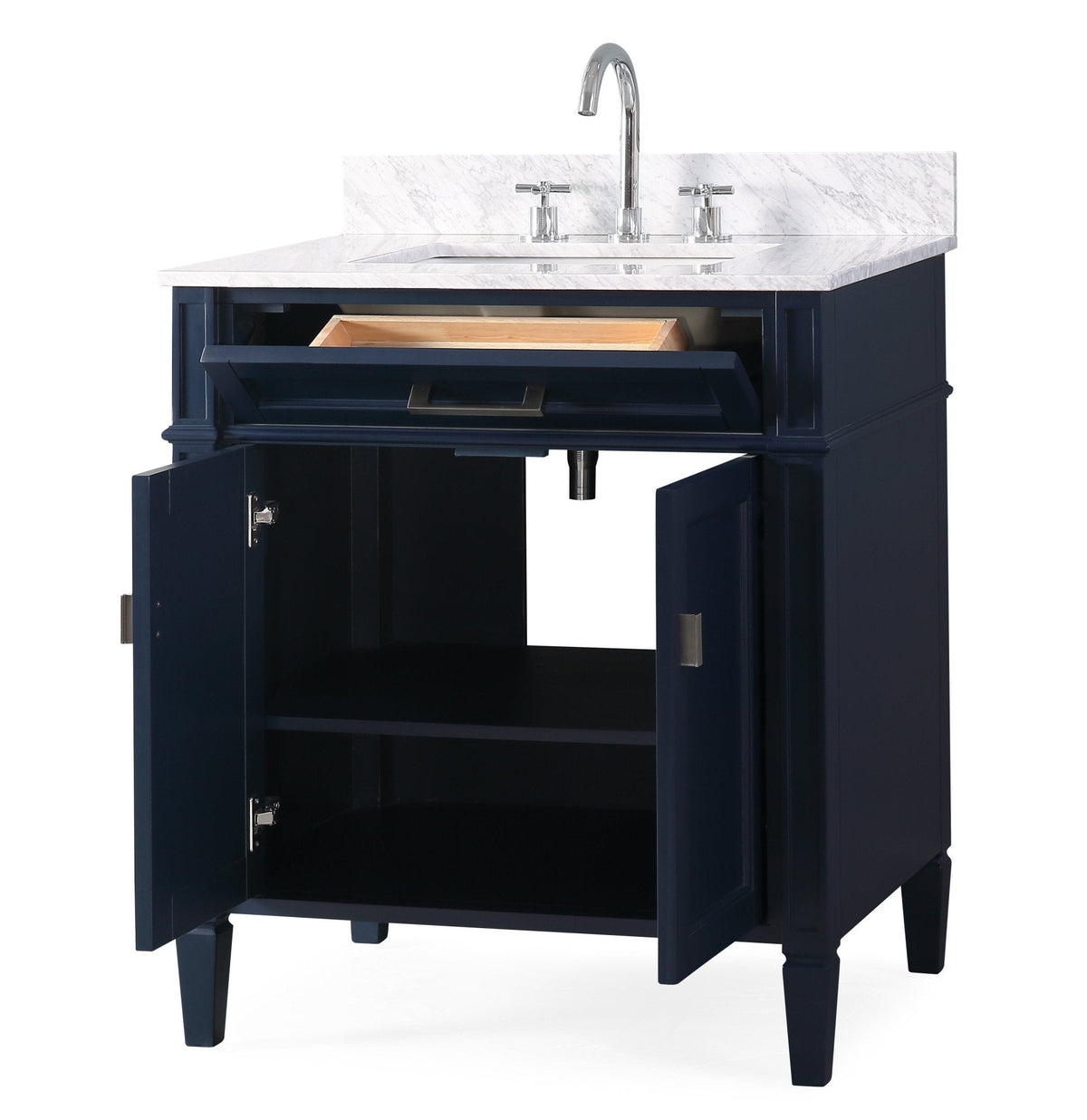 30 Inch Durand Modern Navy Blue Bathroom Sink Vanity with Stone Counter Top
