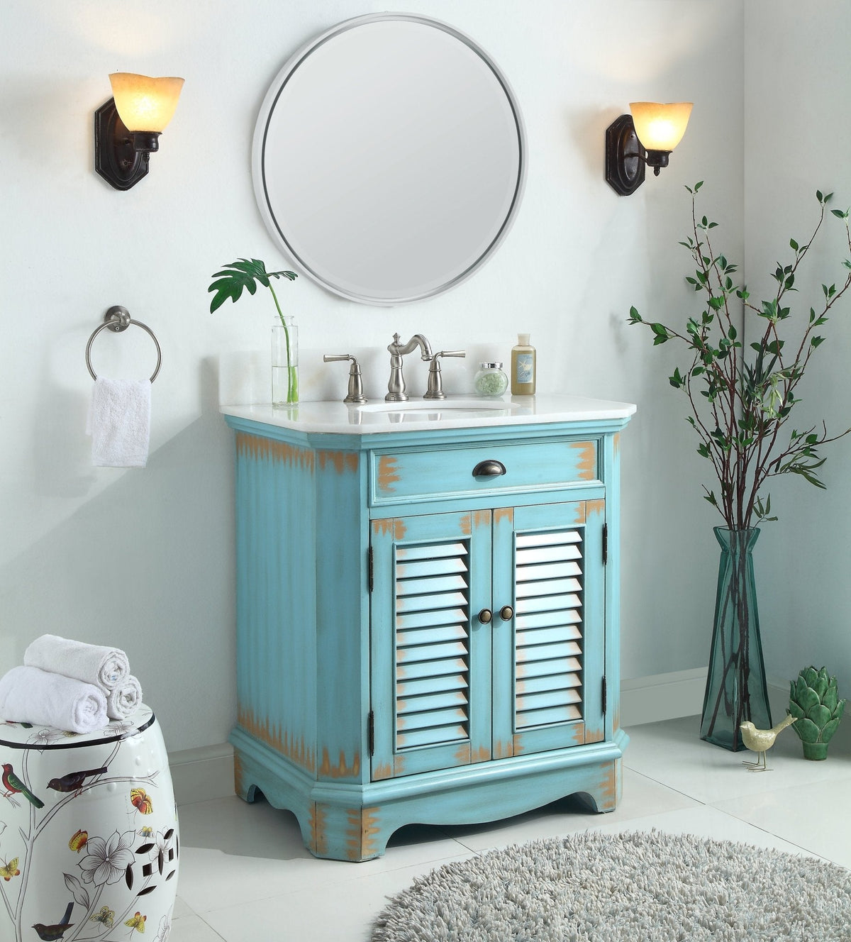 32" Benton Collection Rustic Blue Bathroom Sink Vanity