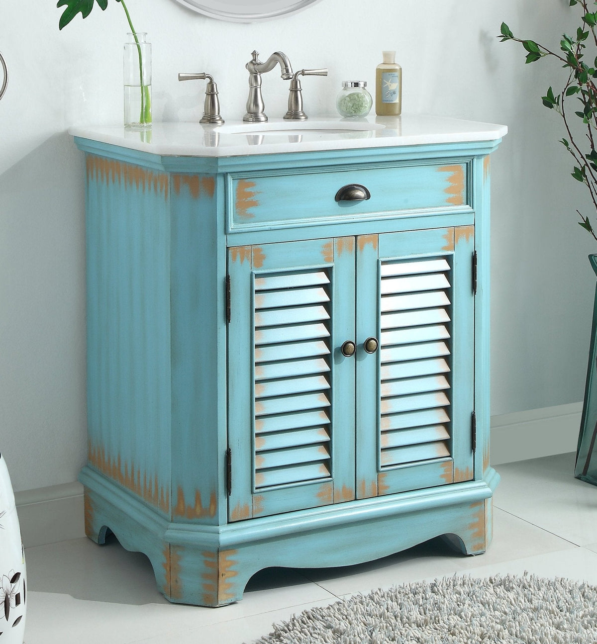 32" Benton Collection Rustic Blue Bathroom Sink Vanity