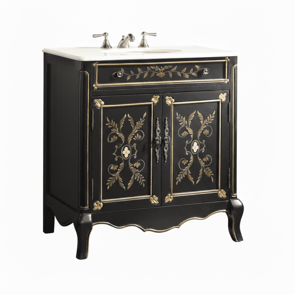 32" Black Hand - Painted Floral Motif Decoroso Bathroom Vanity