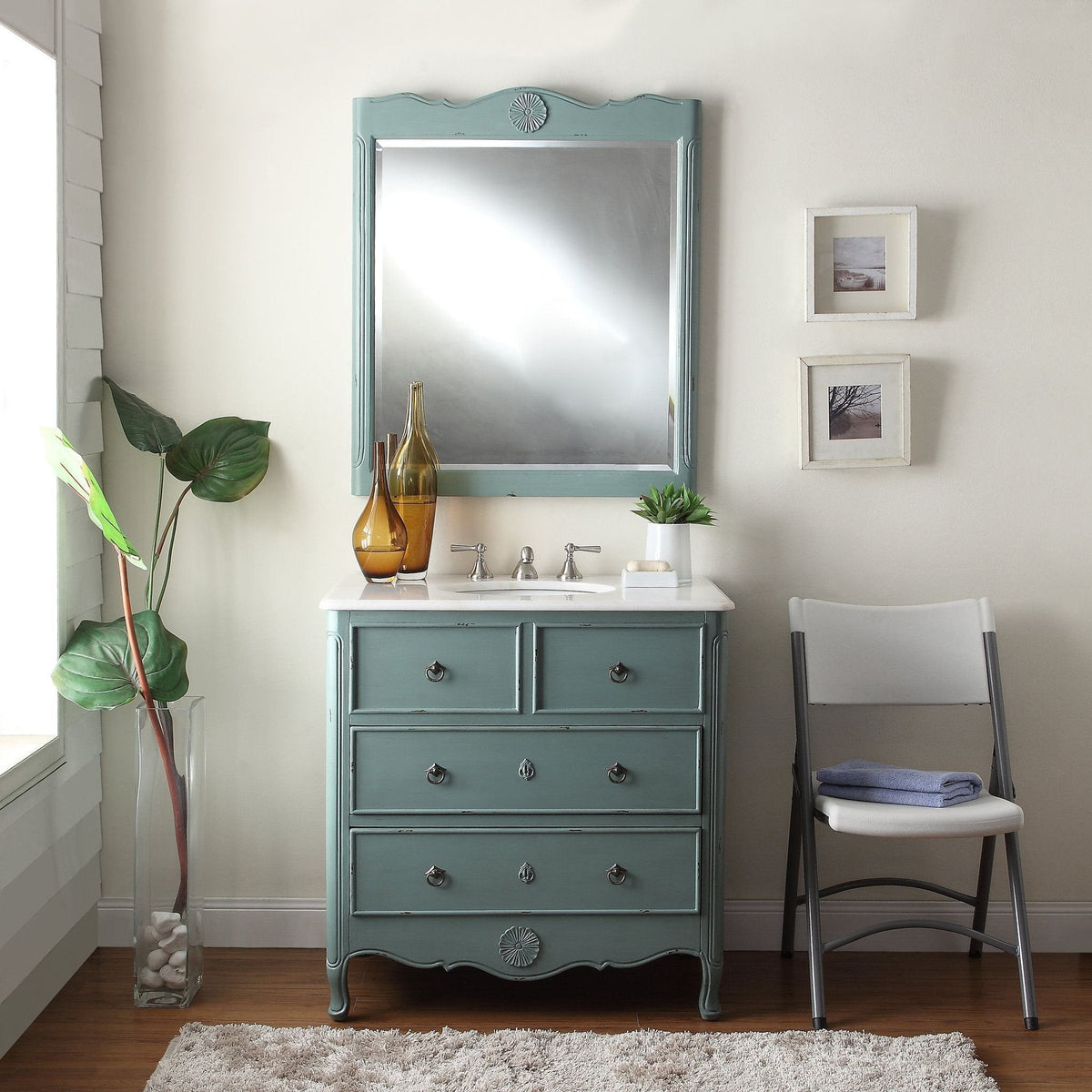 34 Inch Distressed Vintage Blue Daleville Cottage Style Bathroom Sink Vanity