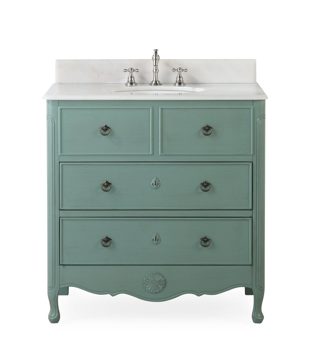 34 Inch Distressed Vintage Blue Daleville Cottage Style Bathroom Sink Vanity