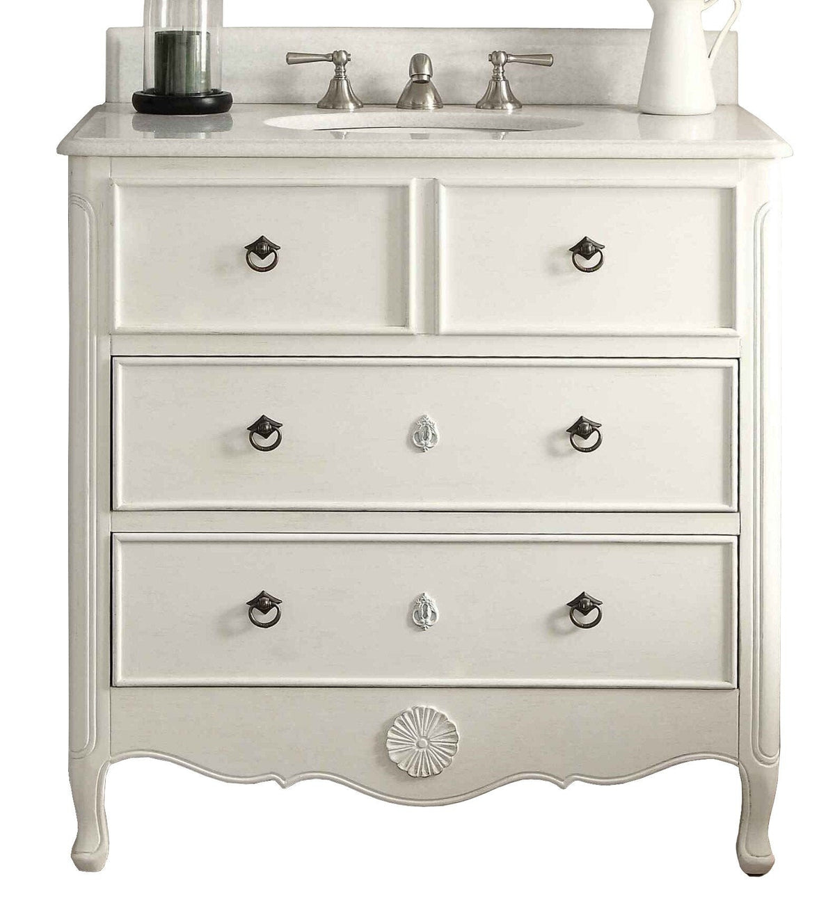 34 Inch Distressed Antique White Daleville Cottage Style Bathroom Sink Vanity