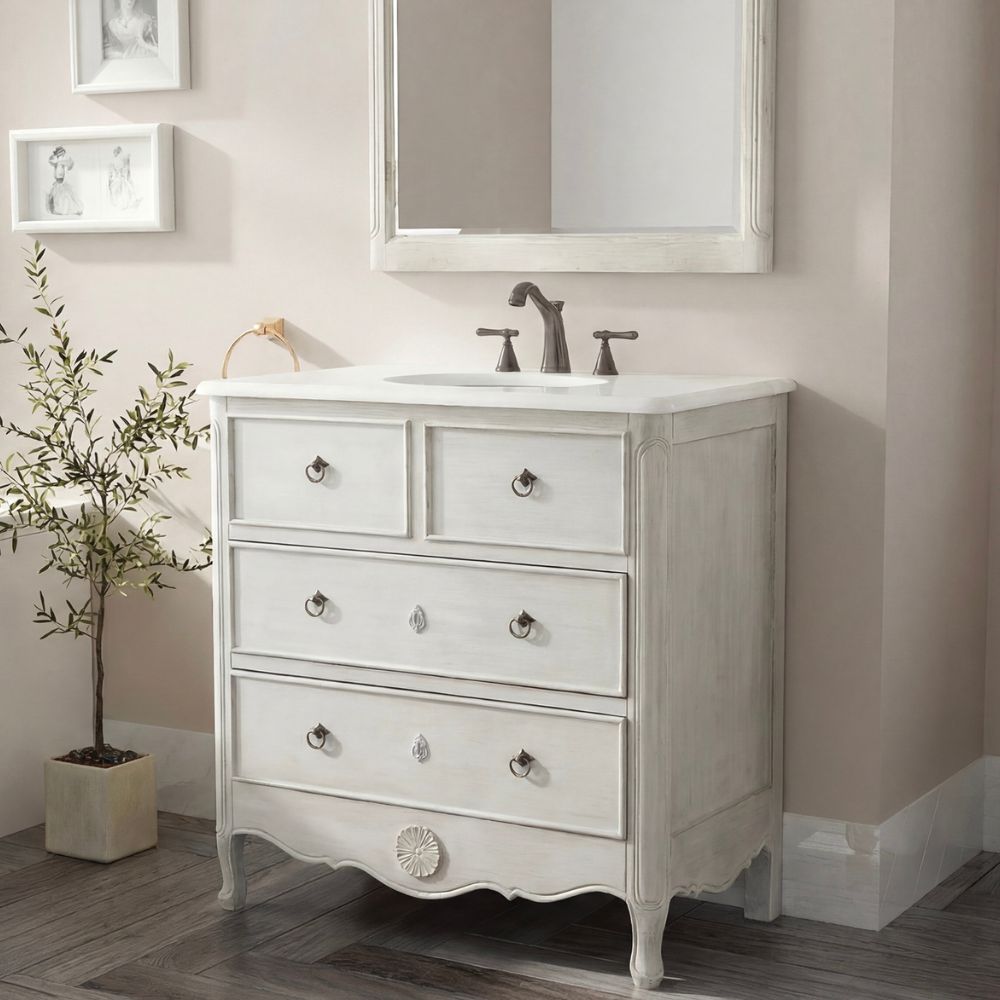 34 Inch Distressed Gray Daleville Cottage Style Bathroom Sink Vanity