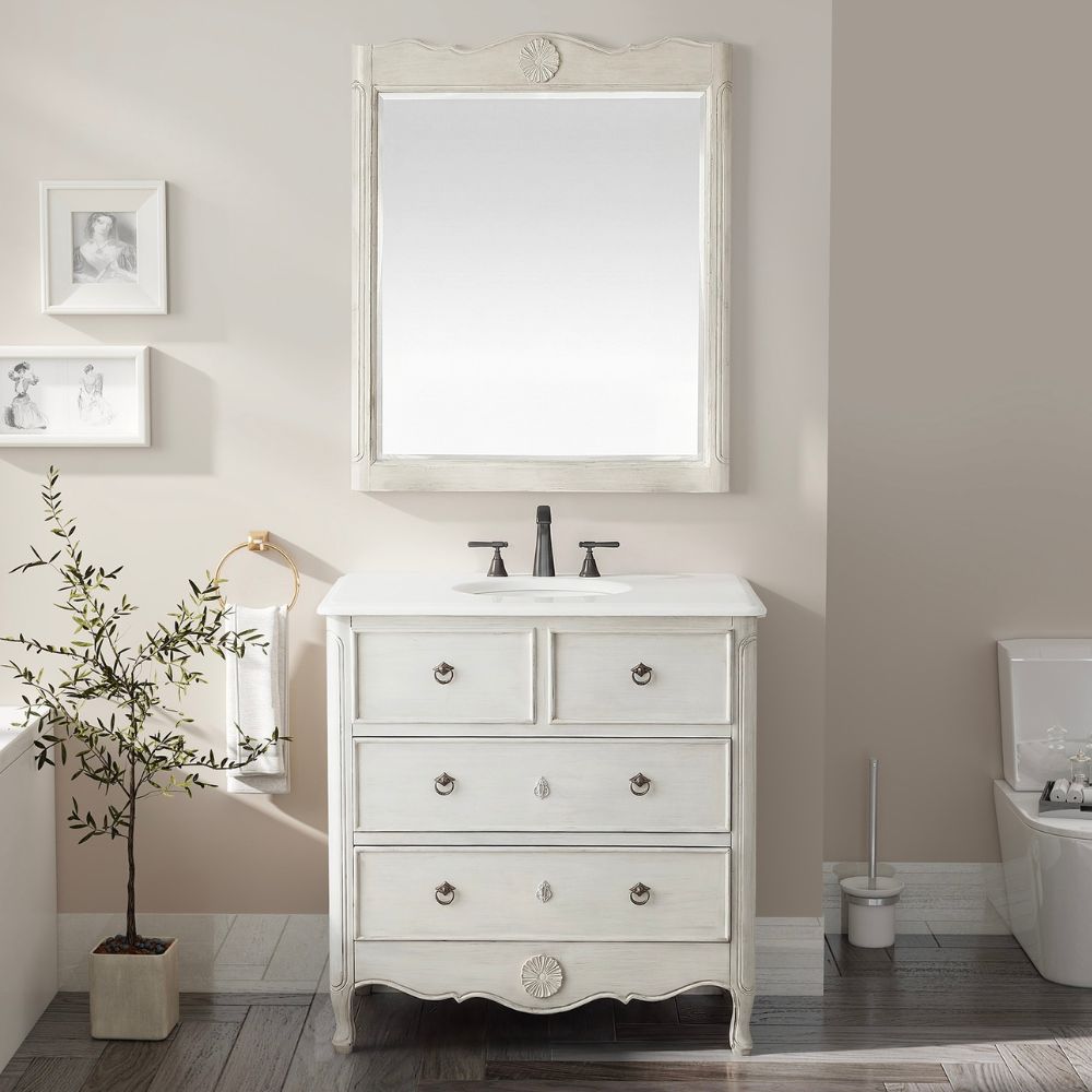 34 Inch Distressed Gray Daleville Cottage Style Bathroom Sink Vanity