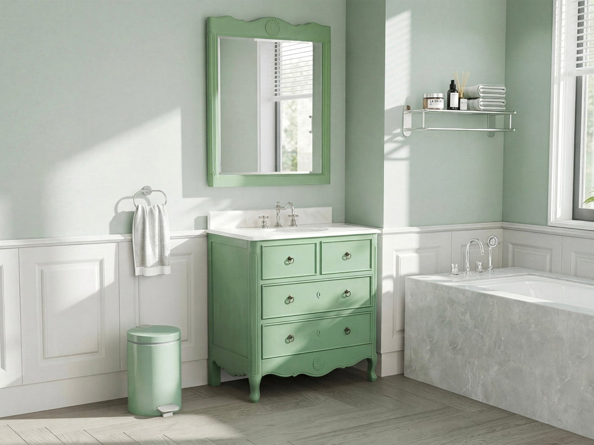 34 Inch Distressed Green Daleville Cottage Style Bathroom Sink Vanity