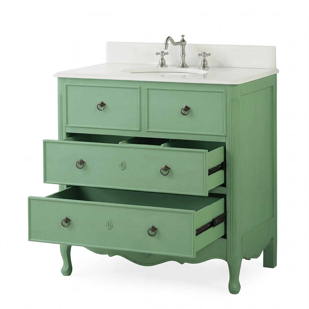 34 Inch Distressed Green Daleville Cottage Style Bathroom Sink Vanity