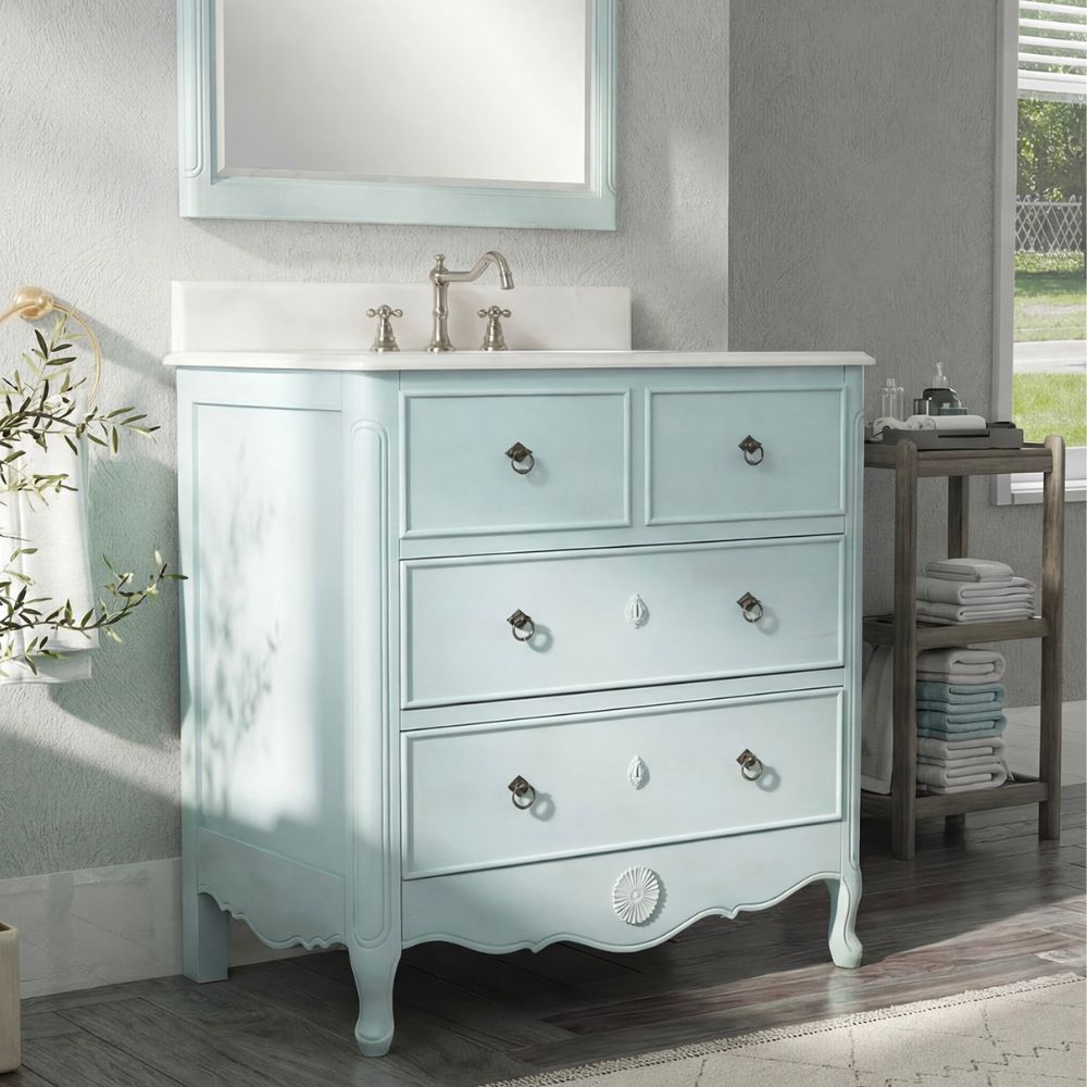 34 Inch Distressed Light Blue Daleville Cottage Style Bathroom Sink Vanity