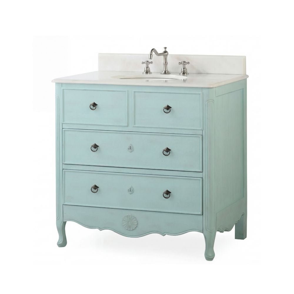 34 Inch Distressed Light Blue Daleville Cottage Style Bathroom Sink Vanity