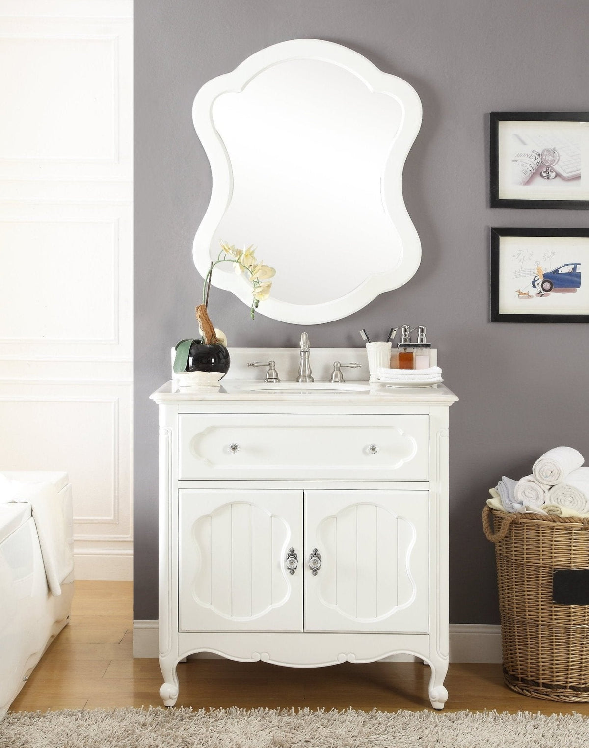 34 Inch White Charming Cottage Chic Knoxville Vanity