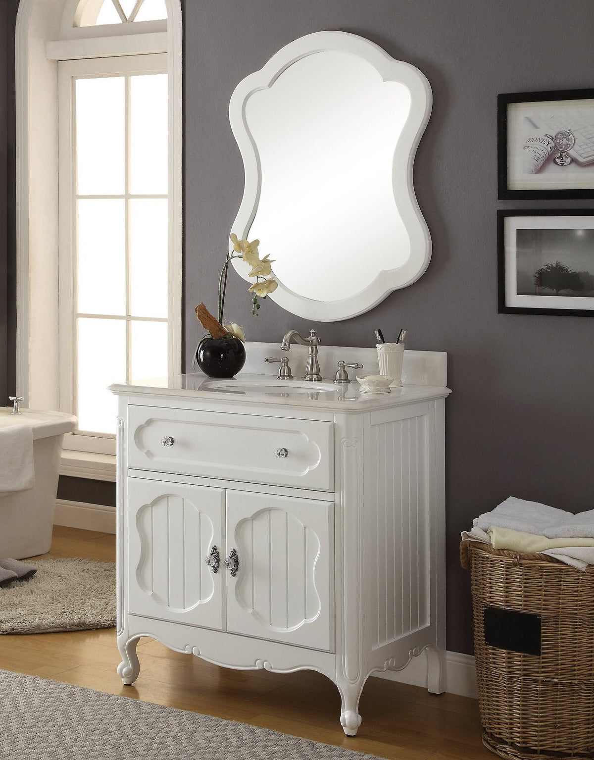 34 Inch White Charming Cottage Chic Knoxville Vanity