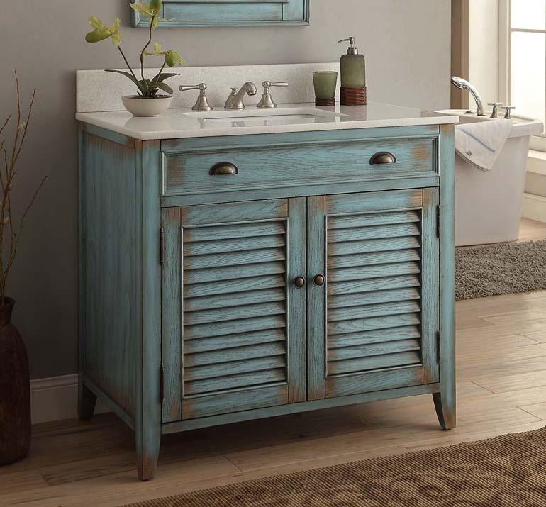 36 Inch Abbeville Farmhouse Style Distressed Blue Bathroom Vanity