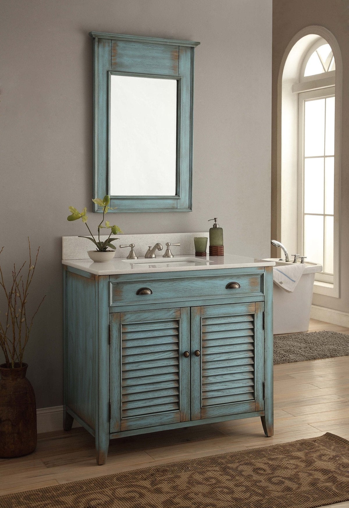 36 Inch Abbeville Farmhouse Style Distressed Blue Bathroom Vanity