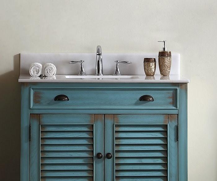 36 Inch Abbeville Farmhouse Style Distressed Blue Bathroom Vanity