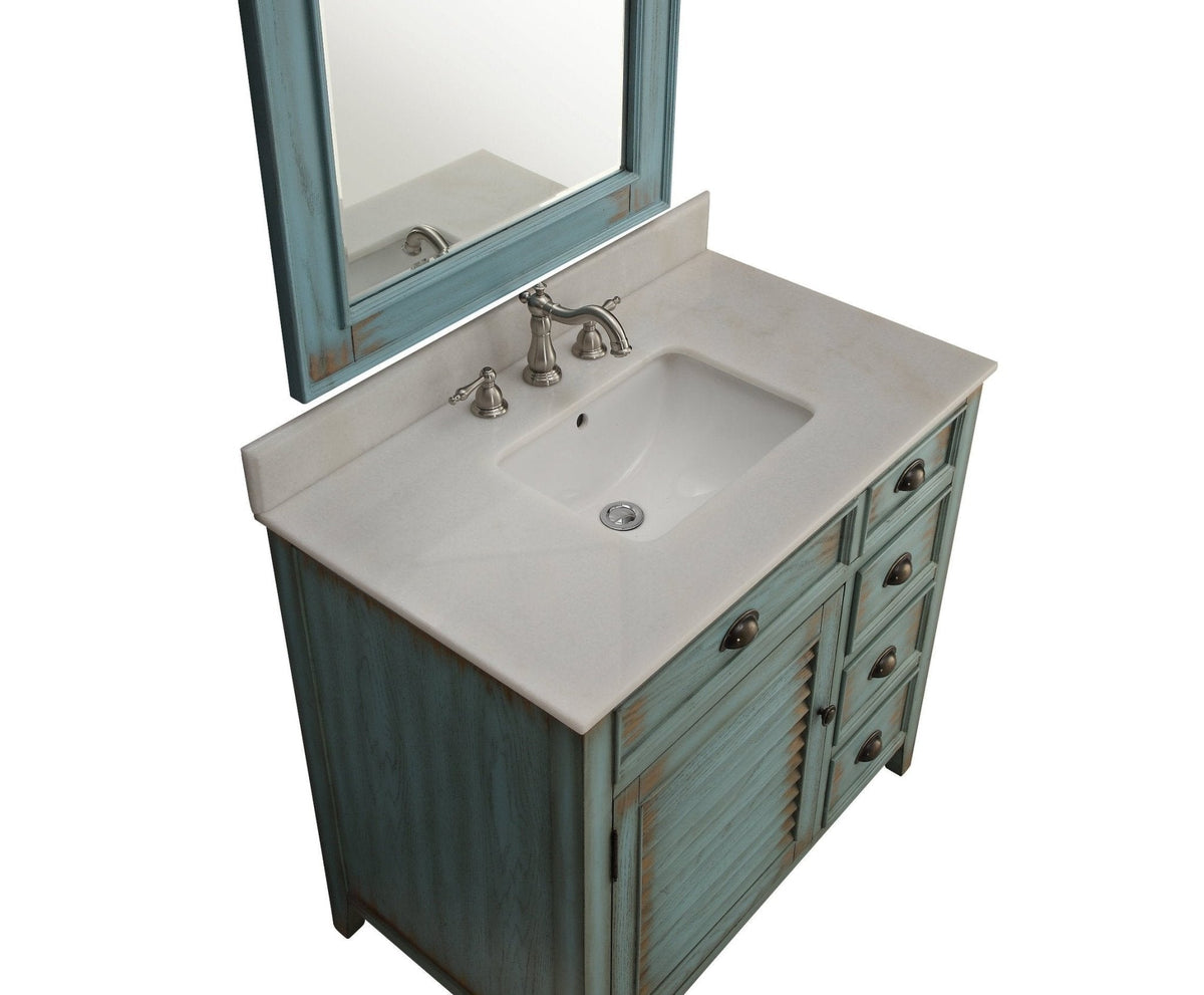 36 Inch Abbeville Farmhouse Style Distressed Blue Bathroom Vanity