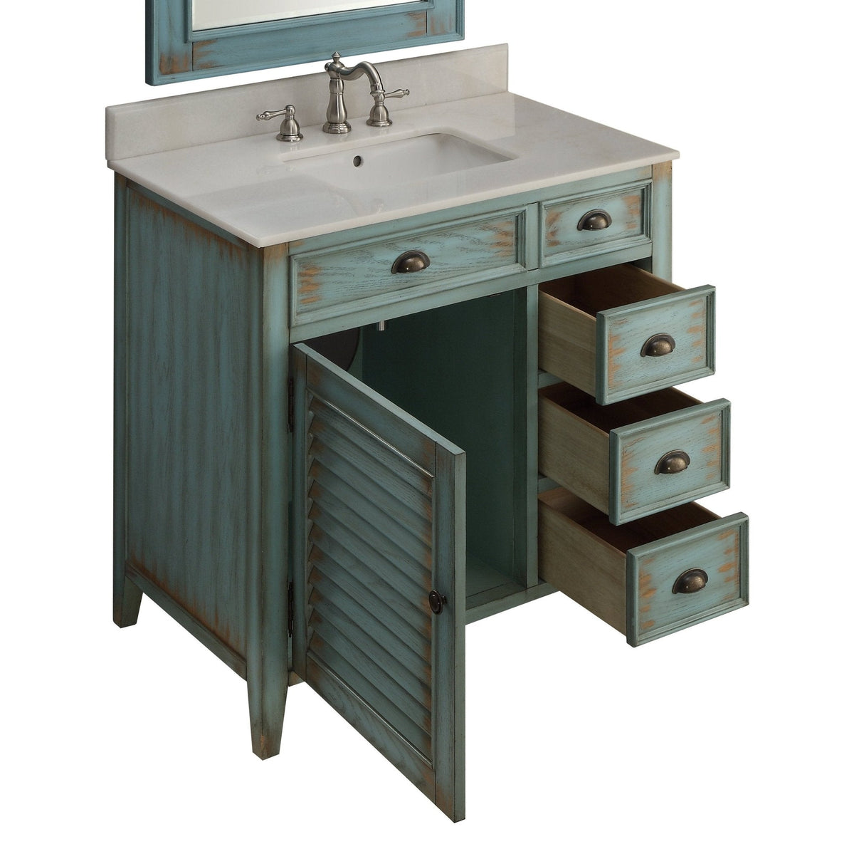 36 Inch Abbeville Farmhouse Style Distressed Blue Bathroom Vanity
