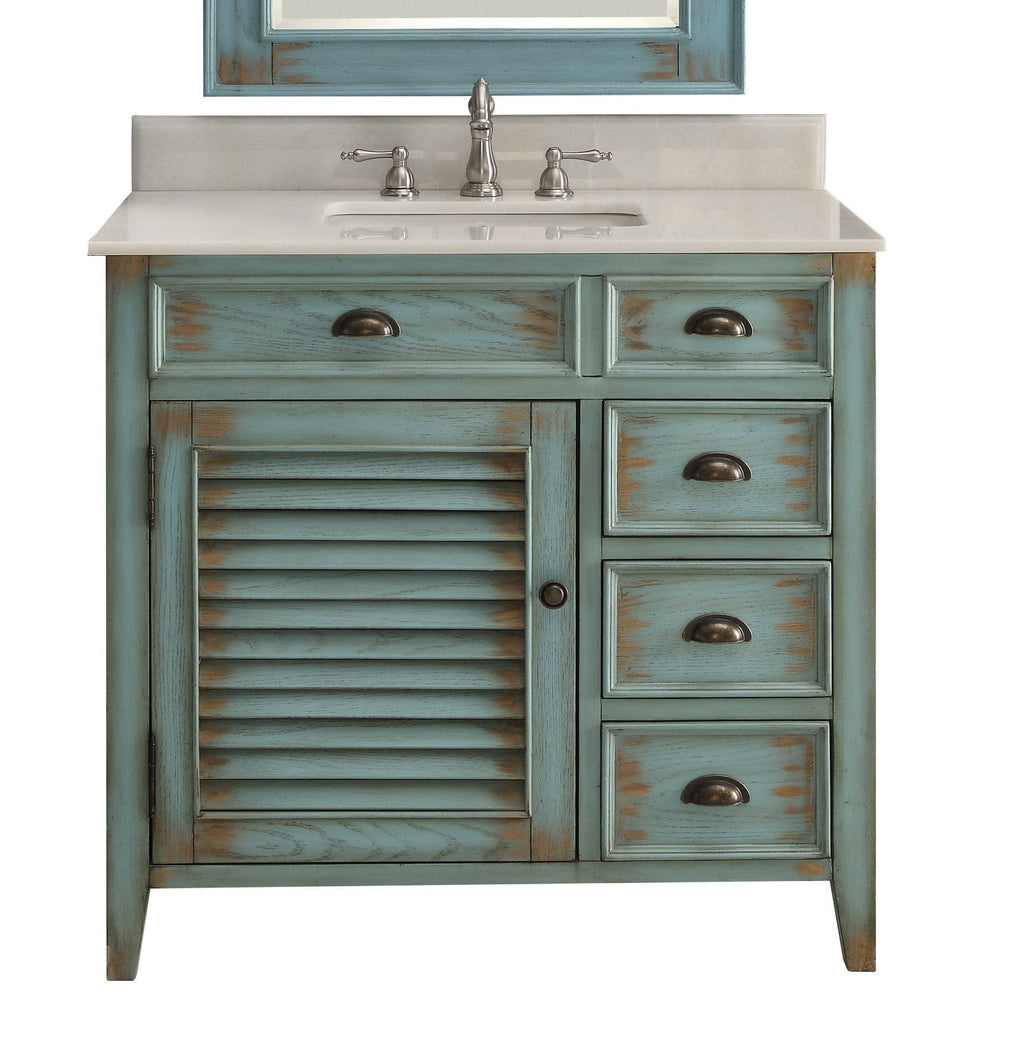 36 Inch Abbeville Farmhouse Style Distressed Blue Bathroom Vanity