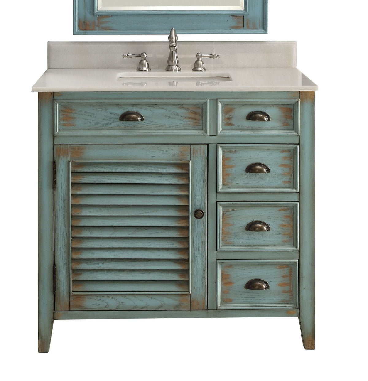 36 Inch Abbeville Farmhouse Style Distressed Blue Bathroom Vanity