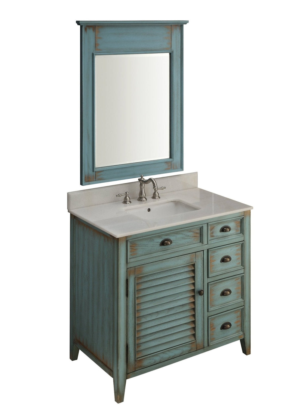36 Inch Abbeville Farmhouse Style Distressed Blue Bathroom Vanity