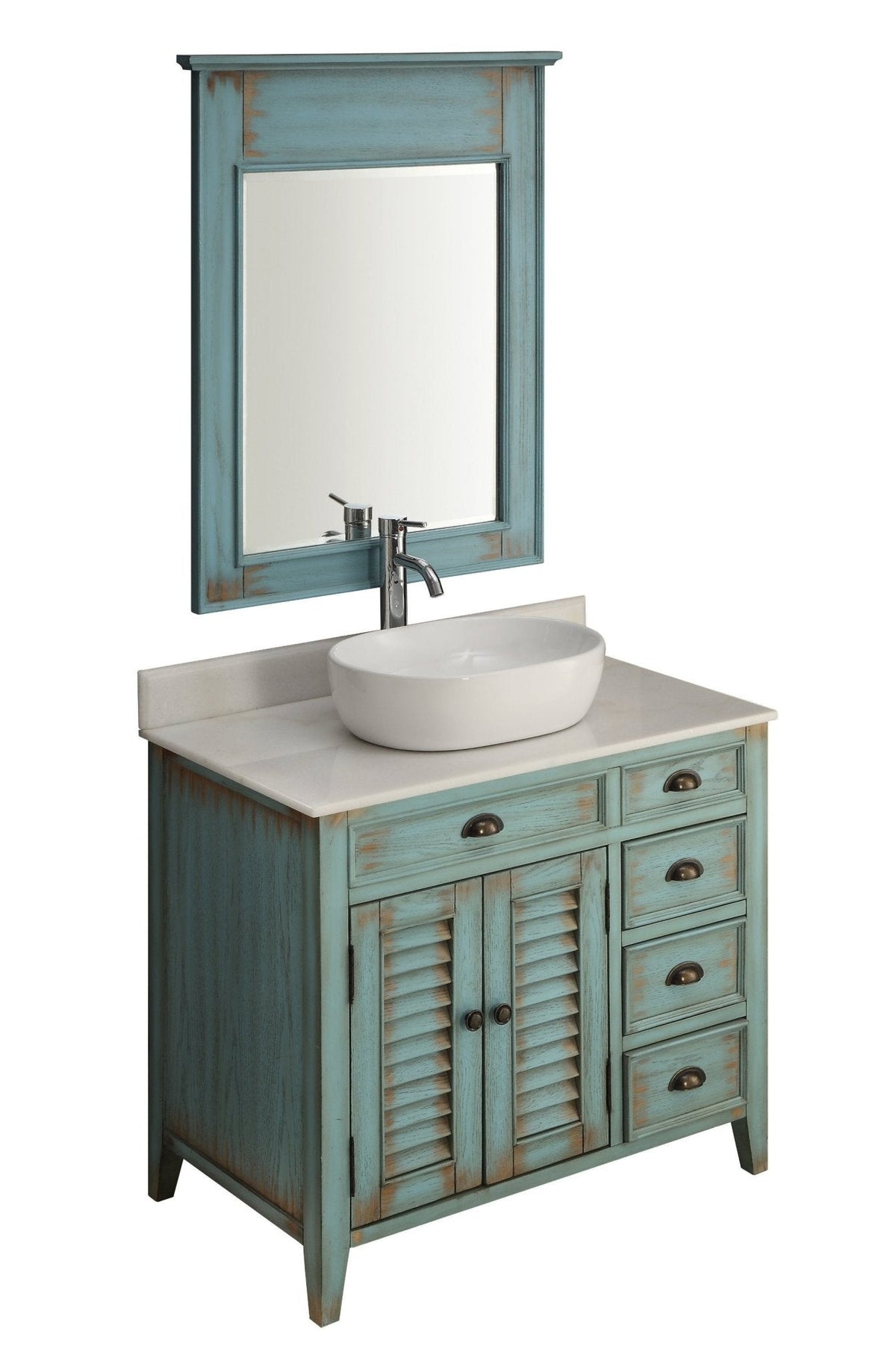 36 Inch Abbeville Farmhouse Style Distressed Blue Vessel Sink Bathroom Vanity